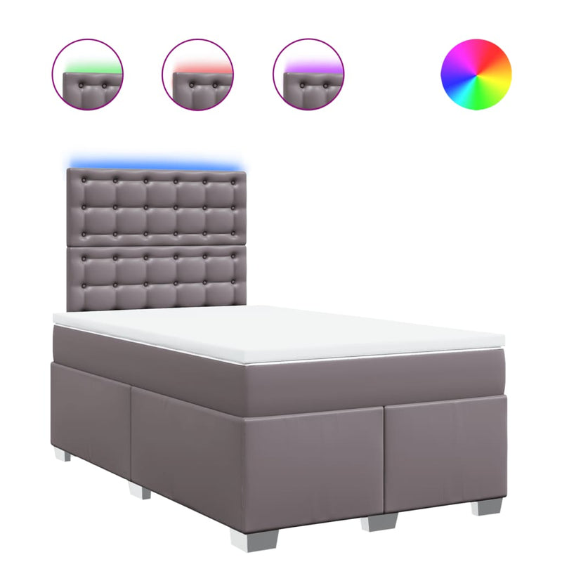 Pat box spring cu saltea, gri, 120x200 cm, piele ecologică
