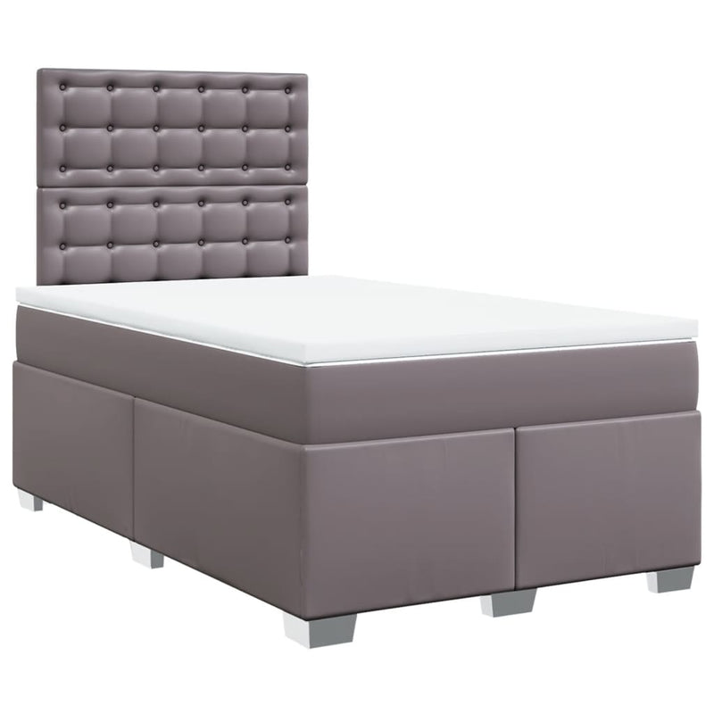 Pat box spring cu saltea, gri, 120x200 cm, piele ecologică