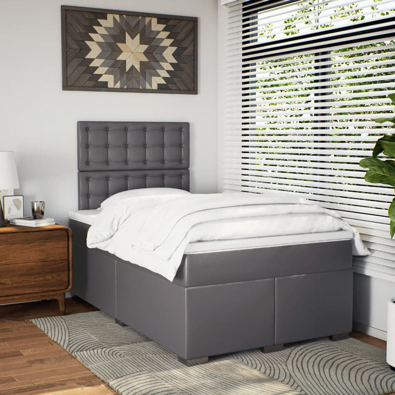 Pat box spring cu saltea, gri, 120x200 cm, piele ecologică