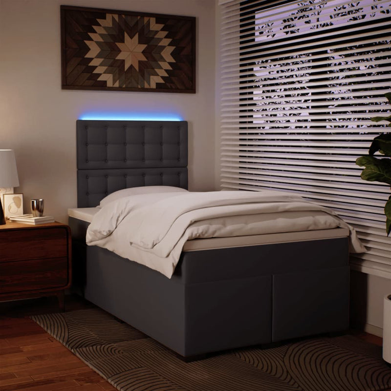 Pat box spring cu saltea, gri, 120x200 cm, piele ecologică