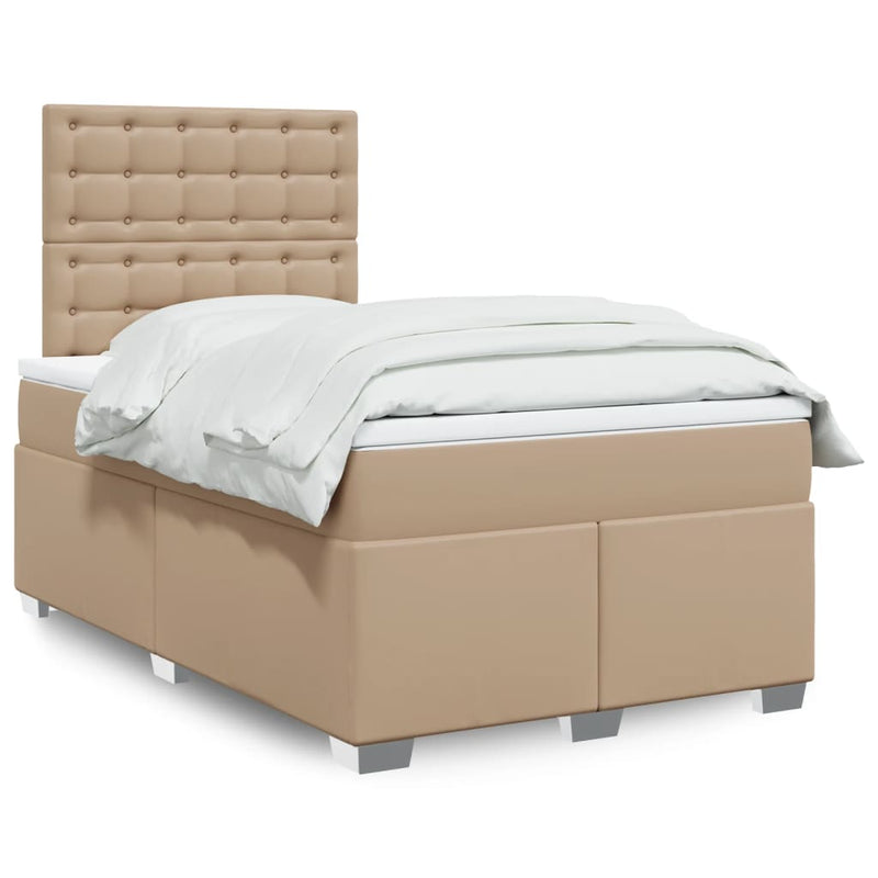 Pat box spring cu saltea, cappuccino, 120x200cm piele ecologică