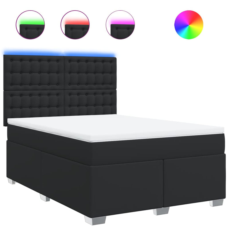 Pat box spring cu saltea, negru, 140x190 cm, piele ecologică