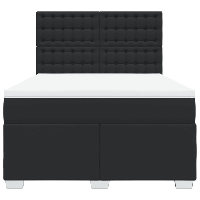 Pat box spring cu saltea, negru, 140x190 cm, piele ecologică
