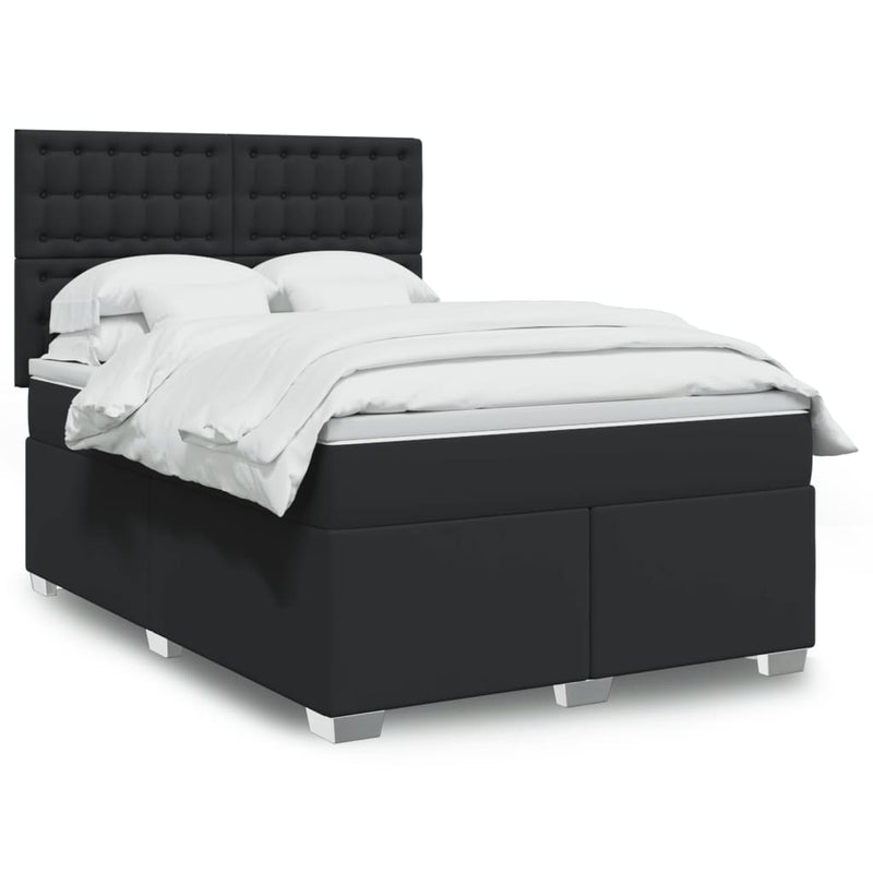 Pat box spring cu saltea, negru, 140x190 cm, piele ecologică
