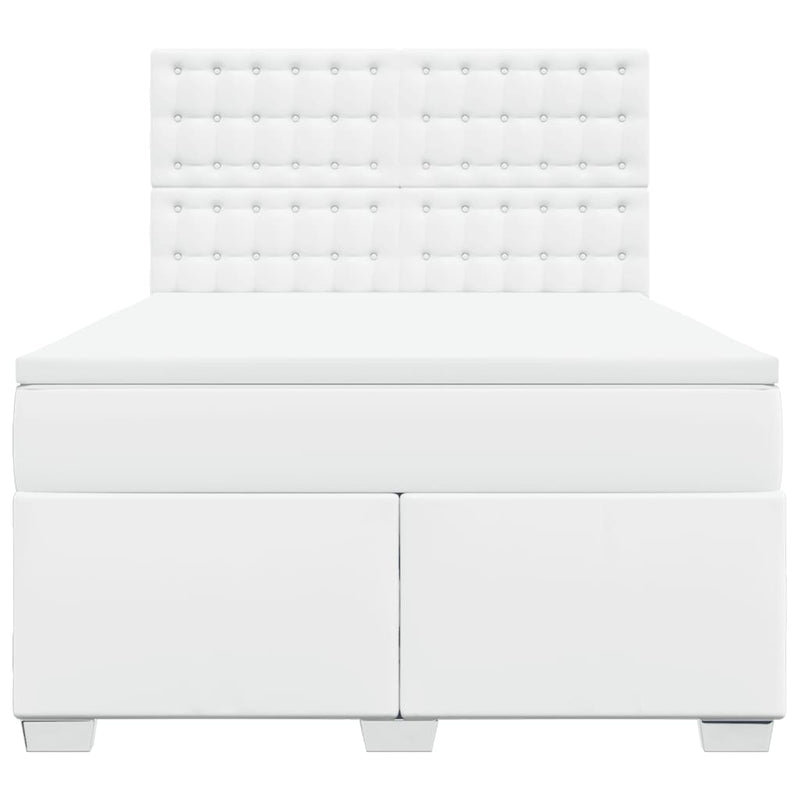 Pat box spring cu saltea, alb, 140x190 cm, piele ecologică