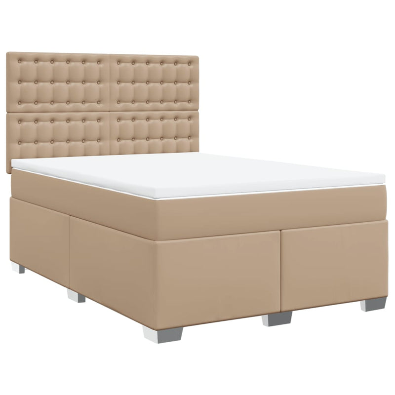Pat box spring cu saltea, cappuccino, 140x190cm piele ecologică