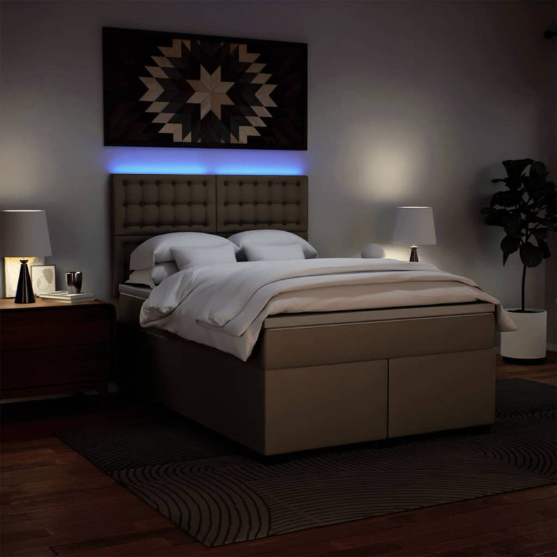 Pat box spring cu saltea, cappuccino, 140x190cm piele ecologică