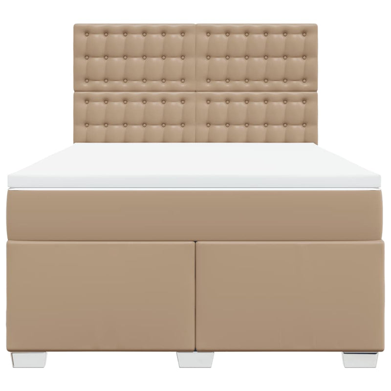Pat box spring cu saltea, cappuccino, 140x190cm piele ecologică