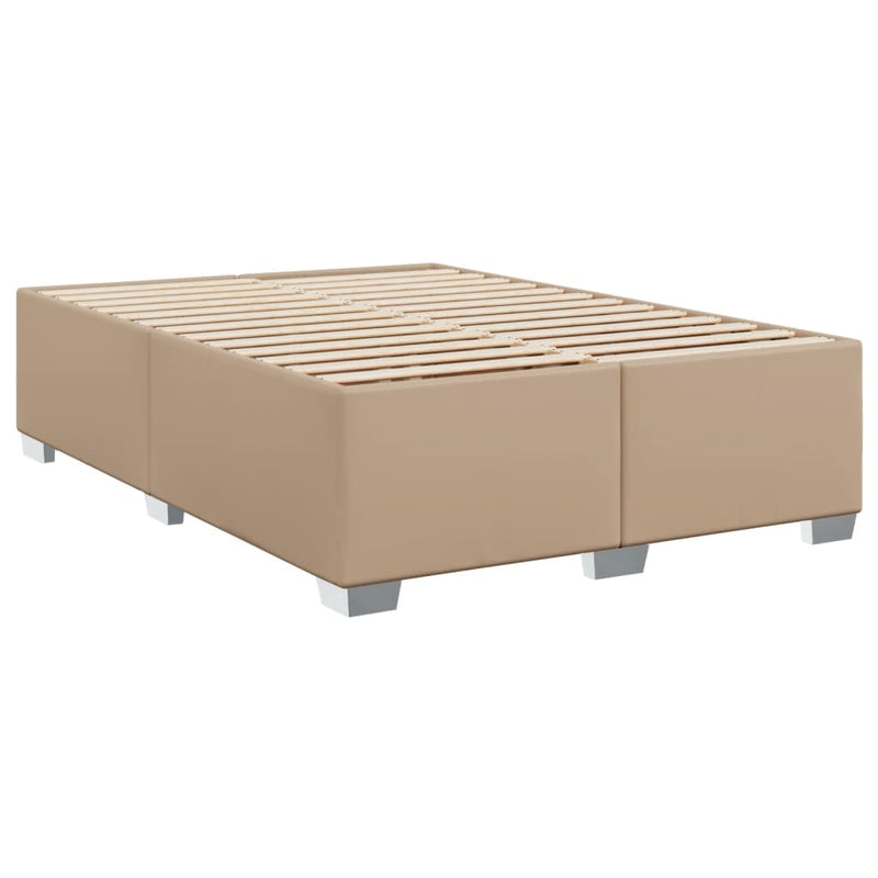Pat box spring cu saltea, cappuccino, 140x190cm piele ecologică