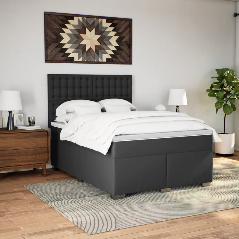 Pat box spring cu saltea, negru, 140x200 cm, piele ecologică