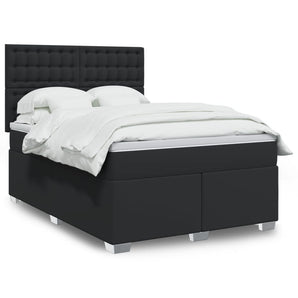 Pat box spring cu saltea, negru, 140x200 cm, piele ecologică