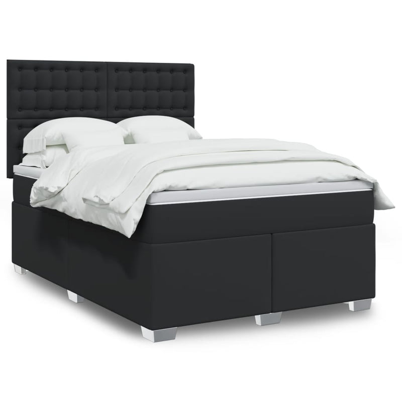 Pat box spring cu saltea, negru, 140x200 cm, piele ecologică