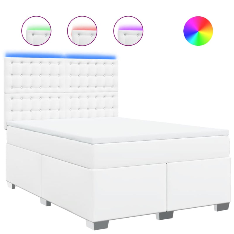 Pat box spring cu saltea, alb, 140x200 cm, piele ecologică