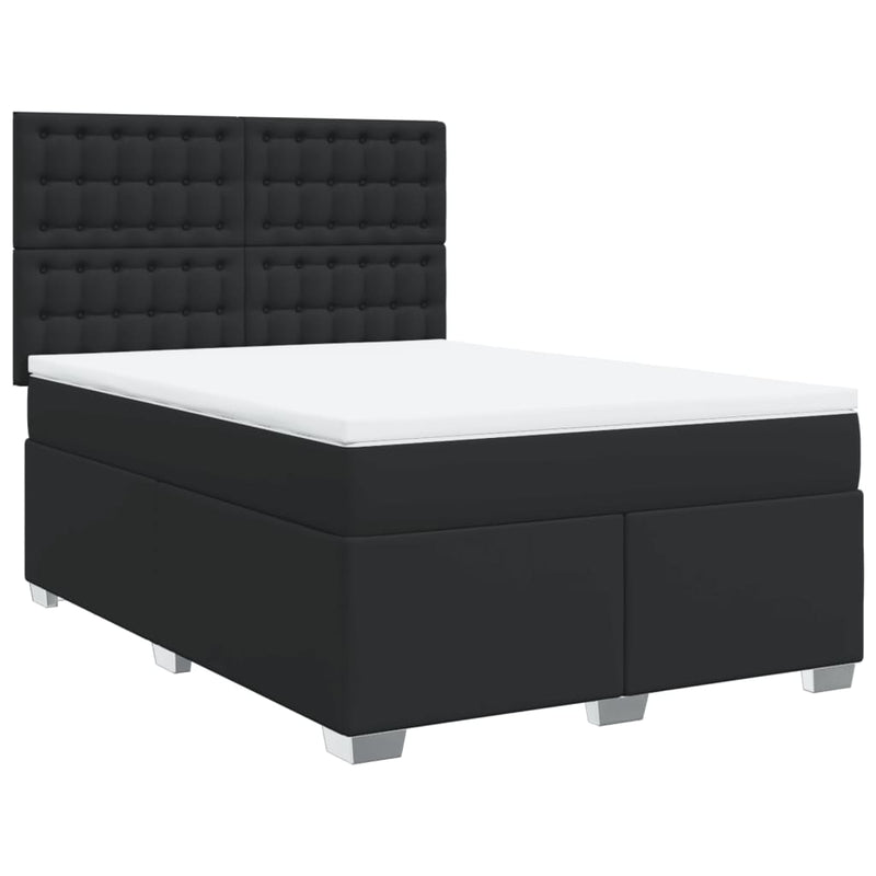 Pat box spring cu saltea, negru, 160x200 cm, piele ecologică