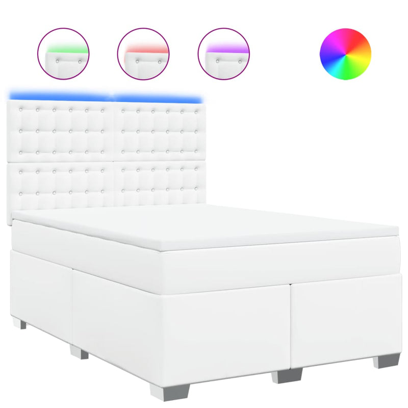 Pat box spring cu saltea, alb, 160x200 cm, piele ecologică