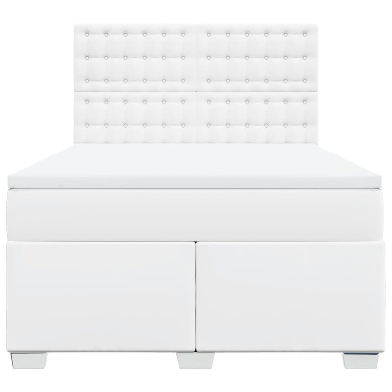 Pat box spring cu saltea, alb, 160x200 cm, piele ecologică