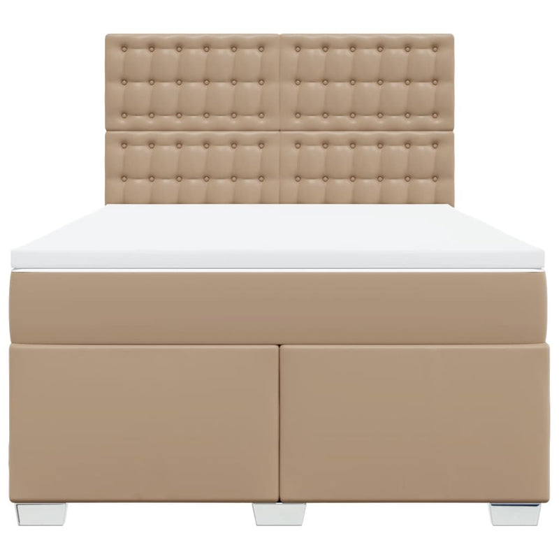 Pat box spring cu saltea, cappuccino, 160x200cm piele ecologică