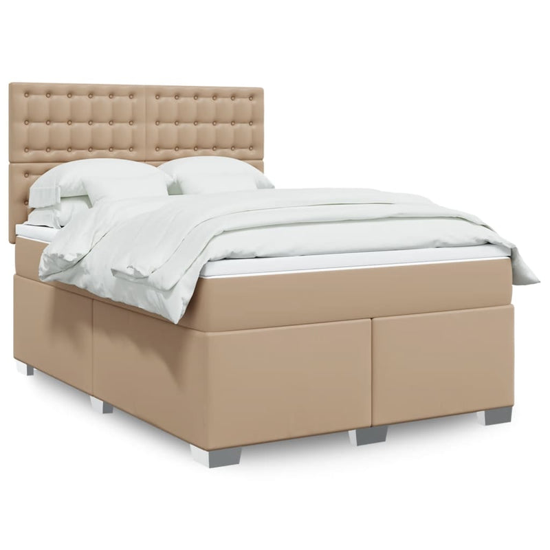 Pat box spring cu saltea, cappuccino, 160x200cm piele ecologică