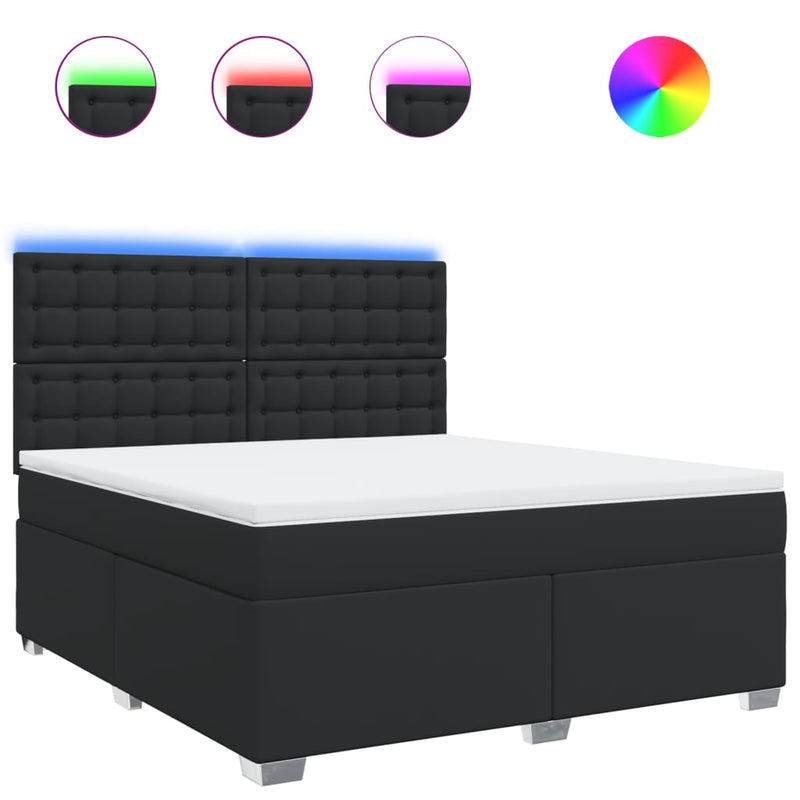 Pat box spring cu saltea, negru, 180x200 cm, piele ecologică