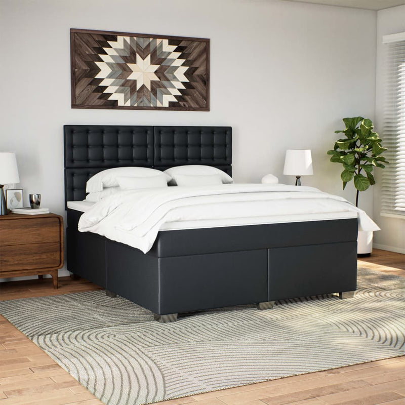 Pat box spring cu saltea, negru, 180x200 cm, piele ecologică