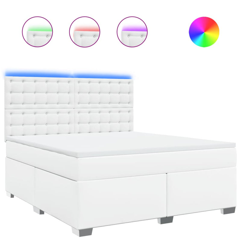 Pat box spring cu saltea, alb, 180x200 cm, piele ecologică