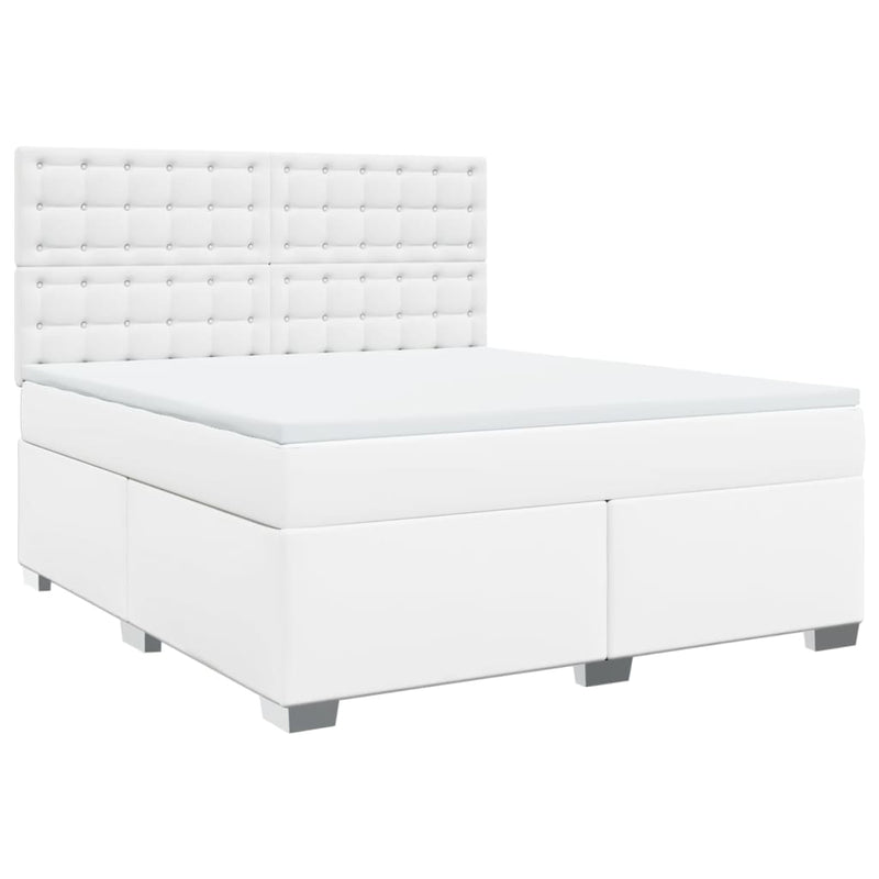 Pat box spring cu saltea, alb, 180x200 cm, piele ecologică