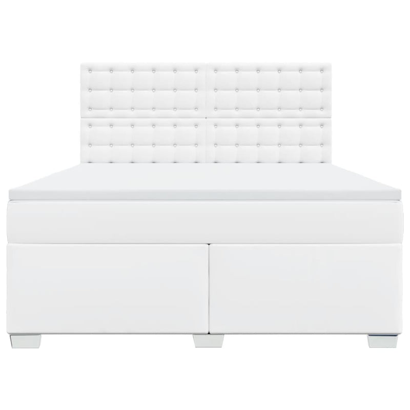 Pat box spring cu saltea, alb, 180x200 cm, piele ecologică