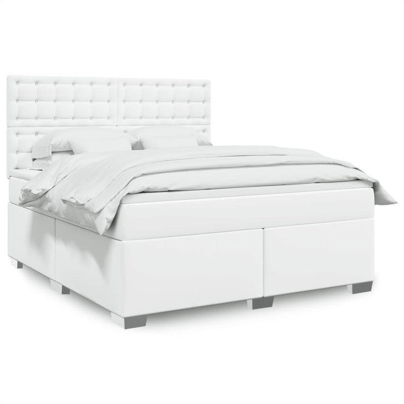 Pat box spring cu saltea, alb, 180x200 cm, piele ecologică
