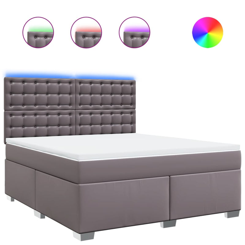 Pat box spring cu saltea, gri, 180x200 cm, piele ecologică