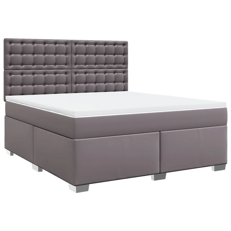 Pat box spring cu saltea, gri, 180x200 cm, piele ecologică