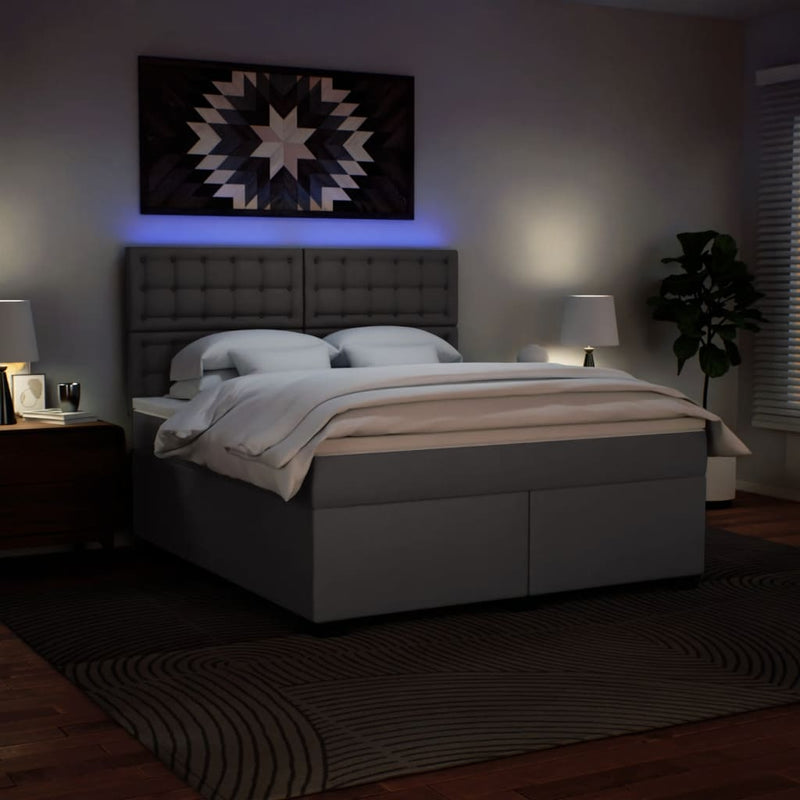 Pat box spring cu saltea, gri, 180x200 cm, piele ecologică