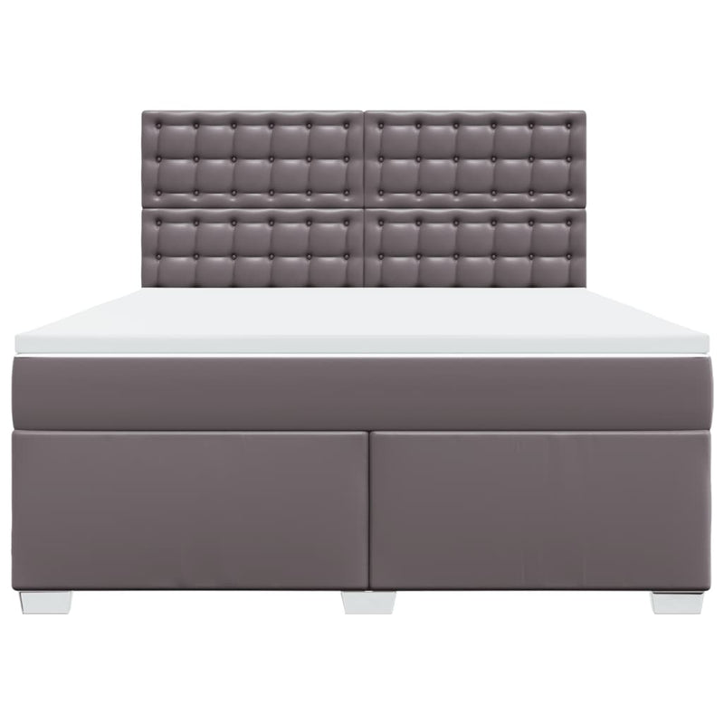 Pat box spring cu saltea, gri, 180x200 cm, piele ecologică