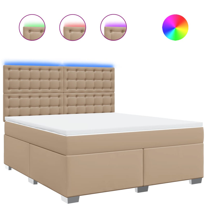 Pat box spring cu saltea, cappuccino, 180x200cm piele ecologică