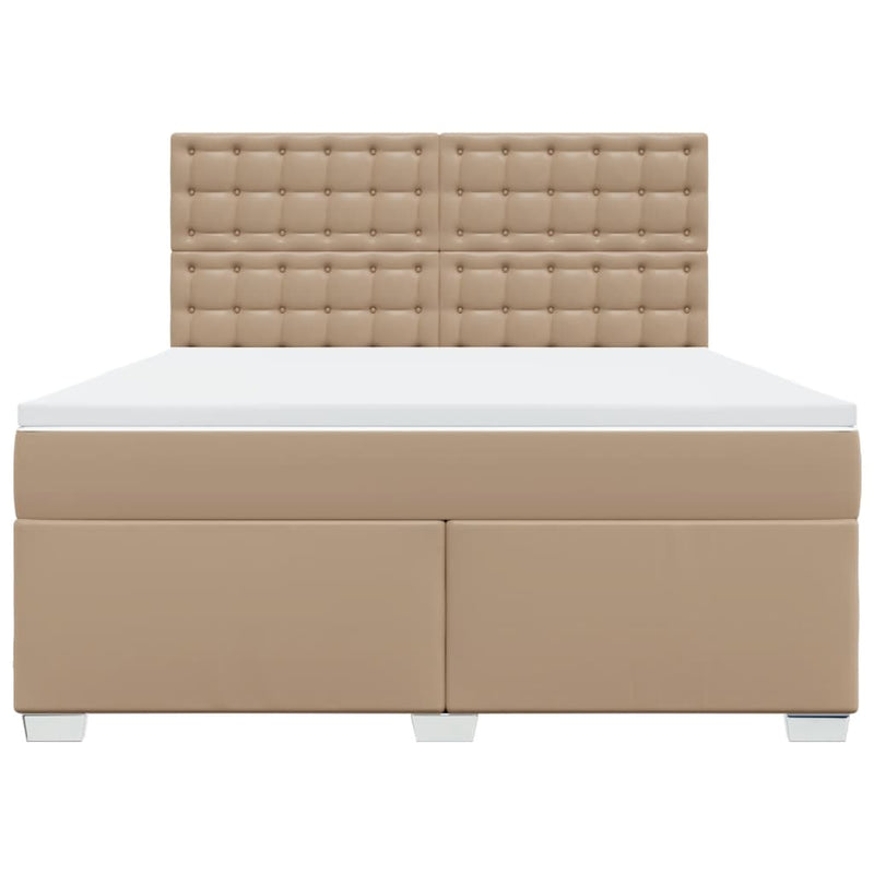 Pat box spring cu saltea, cappuccino, 180x200cm piele ecologică