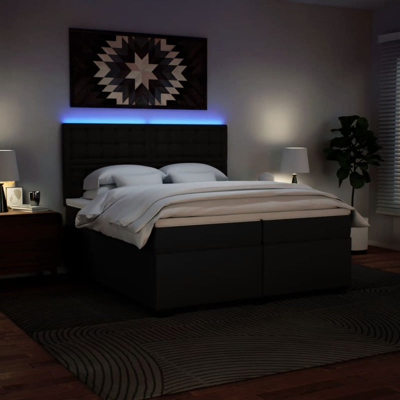 Pat box spring cu saltea, negru, 200x200 cm, piele ecologică