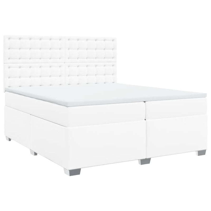 Pat box spring cu saltea, alb, 200x200 cm, piele ecologică