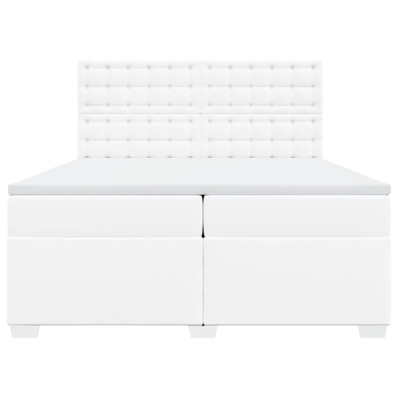 Pat box spring cu saltea, alb, 200x200 cm, piele ecologică
