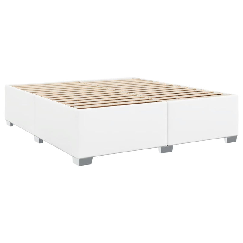 Pat box spring cu saltea, alb, 200x200 cm, piele ecologică