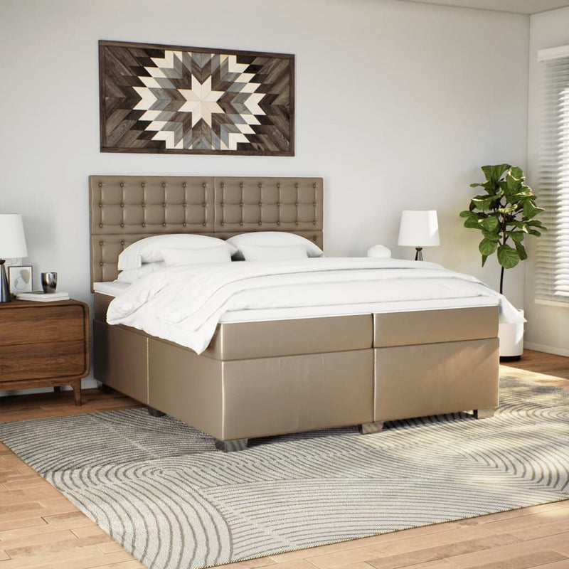Pat continental cu saltea, cappuccino, 200x200 cm, piele eco