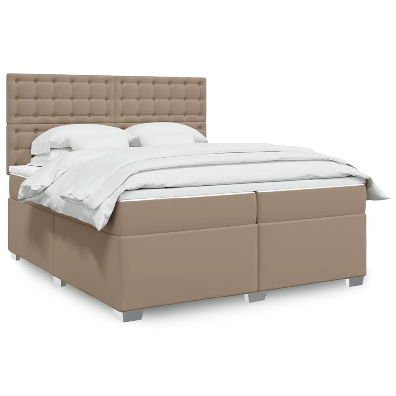 Pat continental cu saltea, cappuccino, 200x200 cm, piele eco