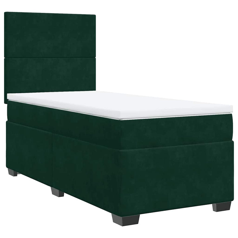 Pat continental cu saltea, verde închis, 80x200 cm, catifea