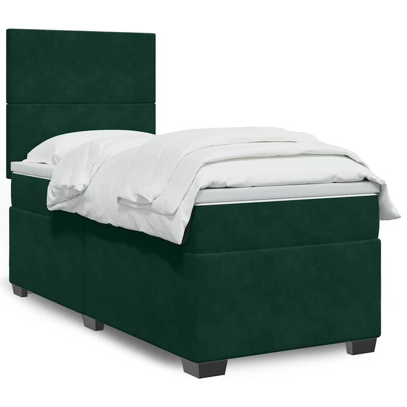 Pat continental cu saltea, verde închis, 80x200 cm, catifea