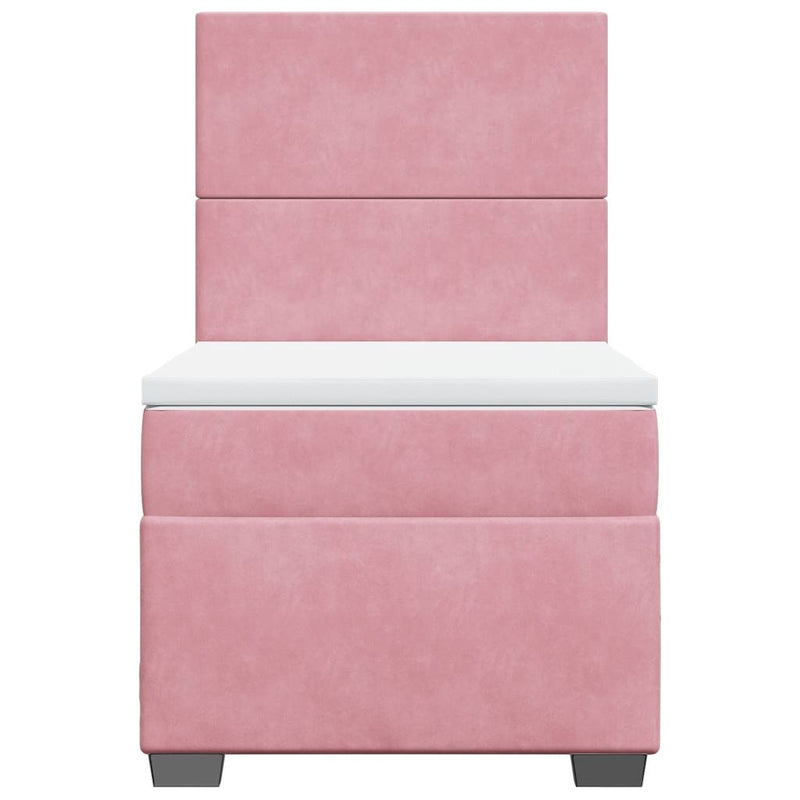 Pat box spring cu saltea, roz, 80x200 cm, catifea