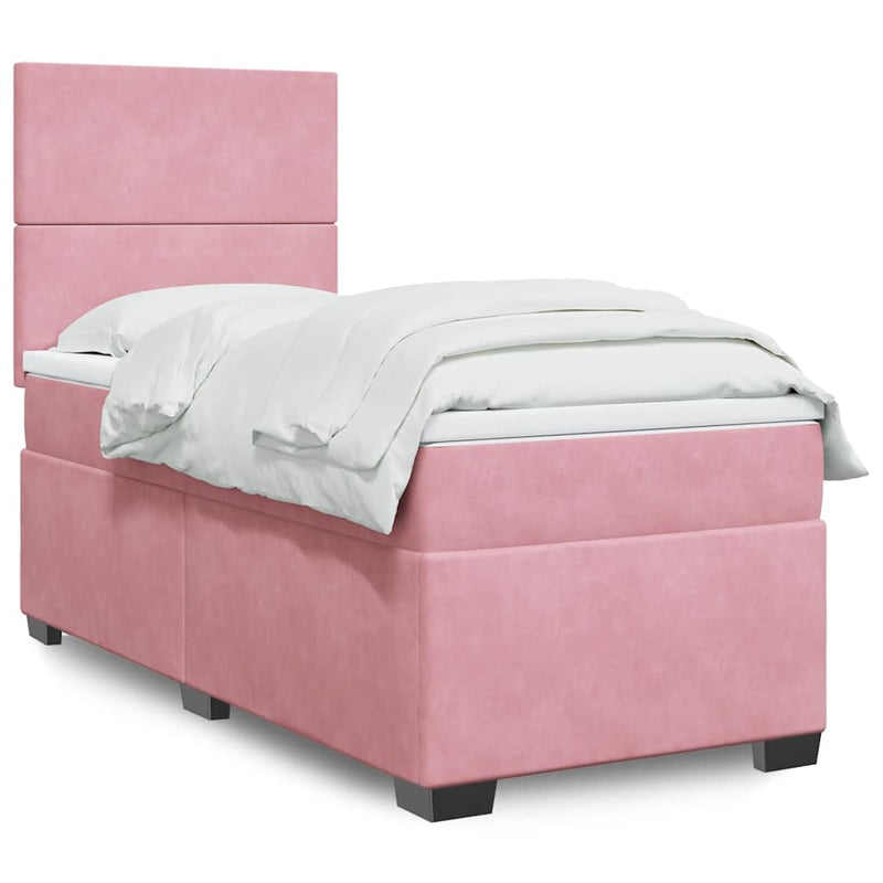 Pat box spring cu saltea, roz, 80x200 cm, catifea