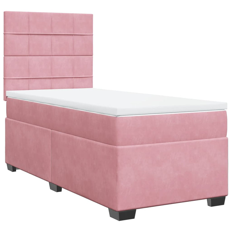 Pat box spring cu saltea, roz, 80x200 cm, catifea