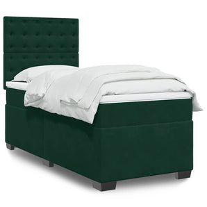 Pat continental cu saltea, verde închis, 80x200 cm, catifea