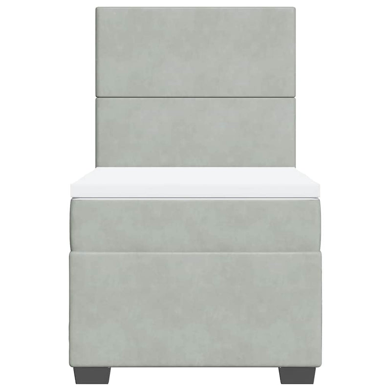 Pat box spring cu saltea, gri deschis, 90x190 cm, catifea