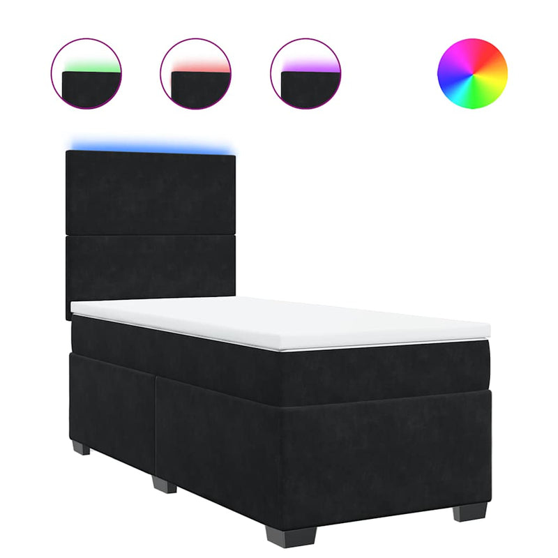 Pat box spring cu saltea, negru, 90x190 cm, catifea