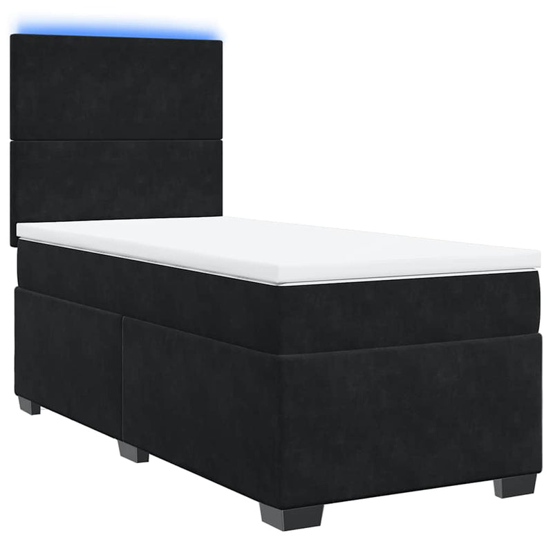 Pat box spring cu saltea, negru, 90x190 cm, catifea