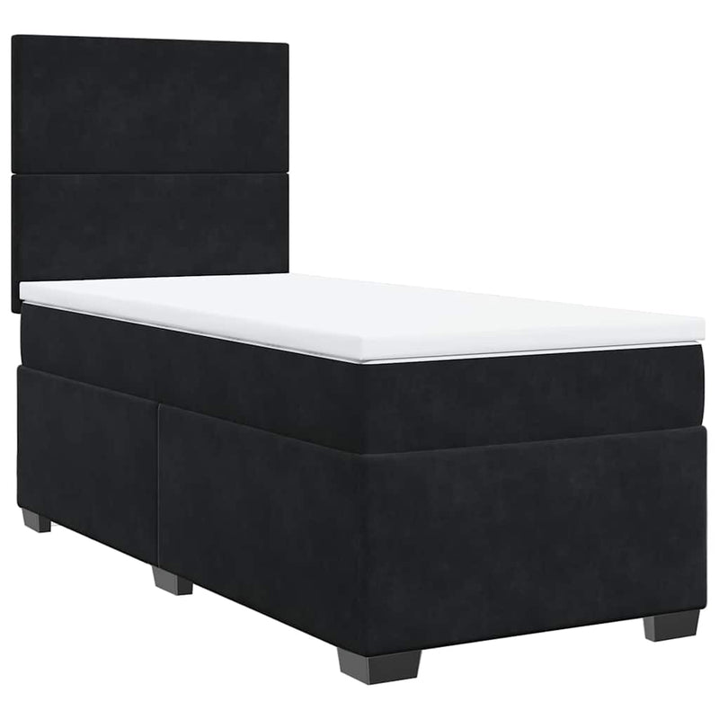 Pat box spring cu saltea, negru, 90x190 cm, catifea